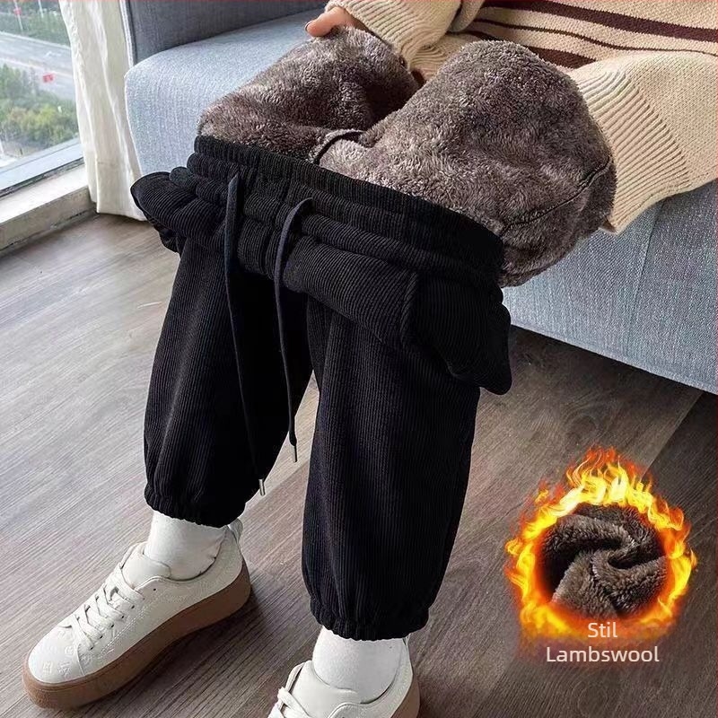 Damske hlače od tkanine s flis podstavom, debele, visok pojas, opušten kroj, jogger harém stil