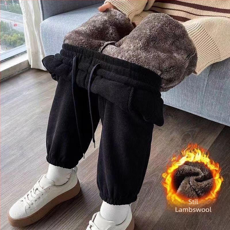 Damske hlače od tkanine s flis podstavom, debele, visok pojas, opušten kroj, jogger harém stil