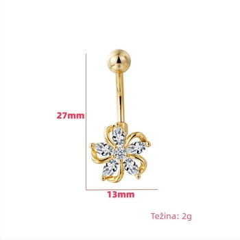 Prsten za pupak od nehrđajućeg čelika | Cvjetni dizajn | Jednostavan, unisex stil | Elektroplatiranje