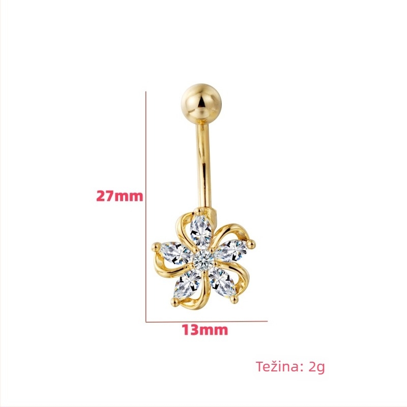 Prsten za pupak od nehrđajućeg čelika | Cvjetni dizajn | Jednostavan, unisex stil | Elektroplatiranje