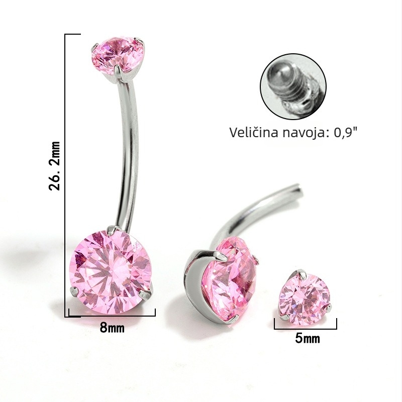 Unisex prsten za pupak od titanijeve legure s cirkonima – dvostruka spirala, geometrijski oblik