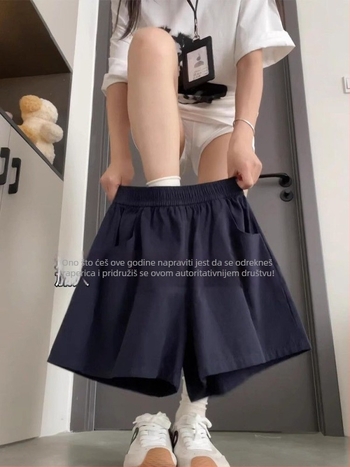 Ženski cargo šorc s visokim strukom, poliester tkanina, tanka tkanina, duljina 5/4, ležerni stil