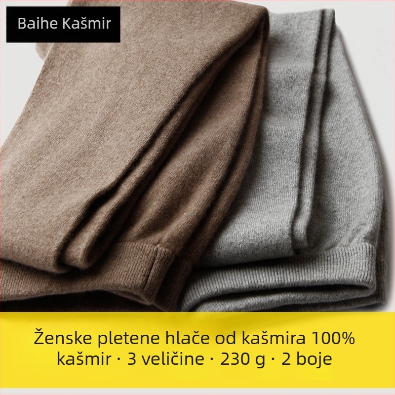 Ženske pletene kašmir hlače – uski kroj, tople, jednofarbne, srednja debljina