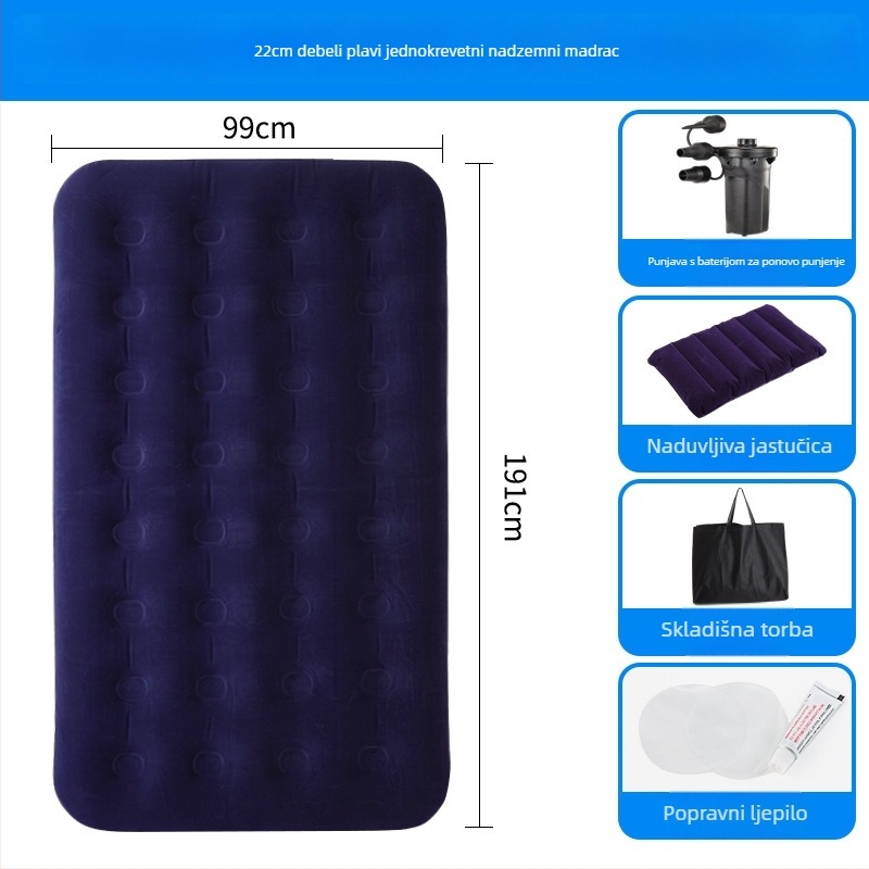 Naduvavanje kreveta Aloni, težina 3 kg, nosivost 300 kg, površina s flockingom