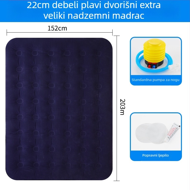 Naduvavanje kreveta Aloni, težina 3 kg, nosivost 300 kg, površina s flockingom