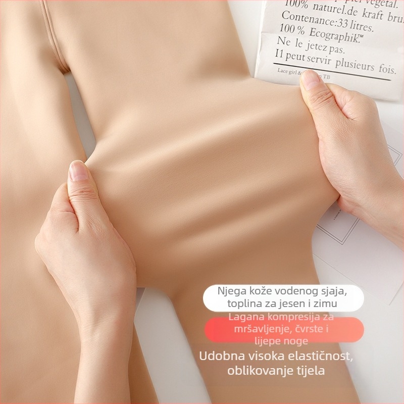 Ženske tajice za jesen-zimu s fleece podstavom, crne sjajne 500D, oblikovanje nogu i podizanje stražnjice