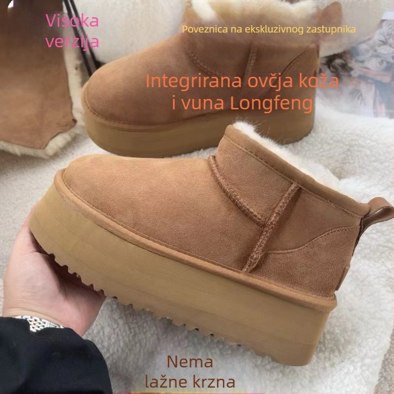 Ženske zimske čizme za snijeg s vrhom od ovčje vune i unutarnjom vunom, pjena potplat, platforma 5 cm