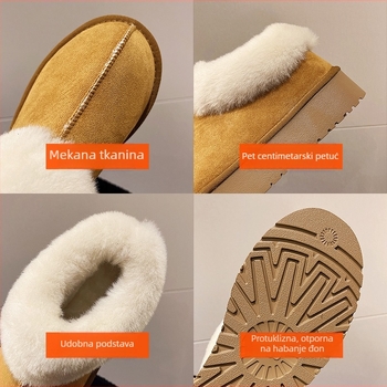 Ženske slip-on zimske čizme za snijeg s plišastom podstavom, PVC potplatom, niski gležanj, okrugli vrh