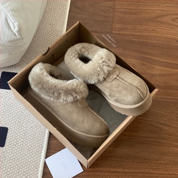 Ženske čizme za snijeg s debelom potplatom i platformom, gornji dio od krznenog materijala, unutarnja ovčja vuna, EVA potplat, niski dizajn slip-on, platforma 3,5 cm