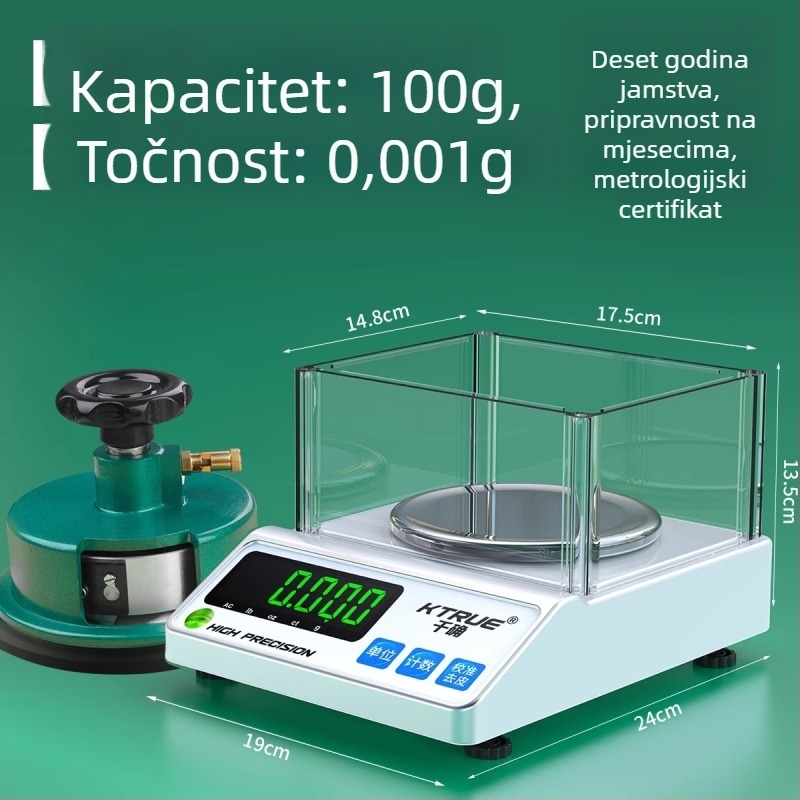 Elektronička tekstilna vaga za mjerenje gram mase tkanina i uzoraka (Marka: Qianque; Model: Jewelry scale)