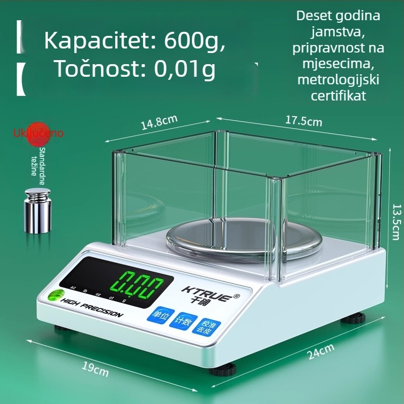 Elektronička tekstilna vaga za mjerenje gram mase tkanina i uzoraka (Marka: Qianque; Model: Jewelry scale)