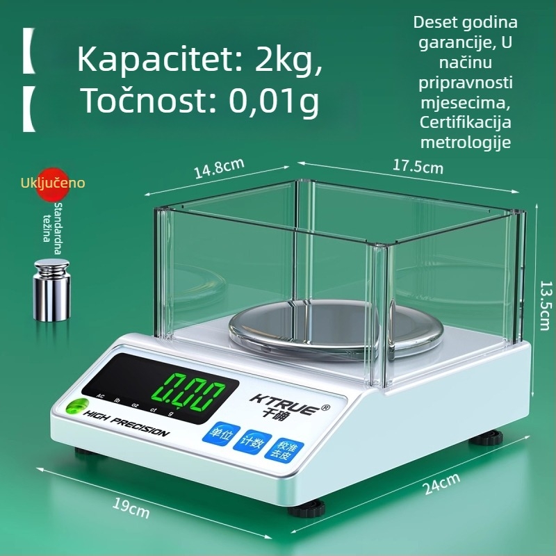 Elektronička tekstilna vaga za mjerenje gram mase tkanina i uzoraka (Marka: Qianque; Model: Jewelry scale)