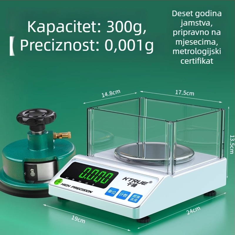 Elektronička vaga za nakit, brenda Qianque, model Jewelry scale; za mjerenje tekstila i tkanina, papir i karton; uzorkovanje u gramima; disk za perje