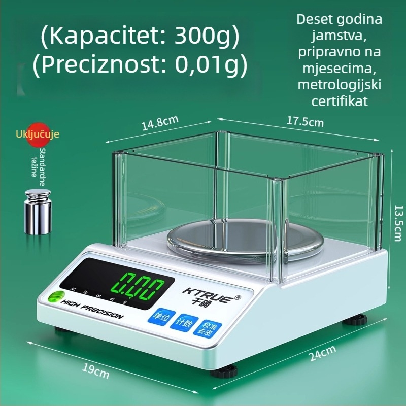 Elektronička vaga za nakit, brenda Qianque, model Jewelry scale; za mjerenje tekstila i tkanina, papir i karton; uzorkovanje u gramima; disk za perje