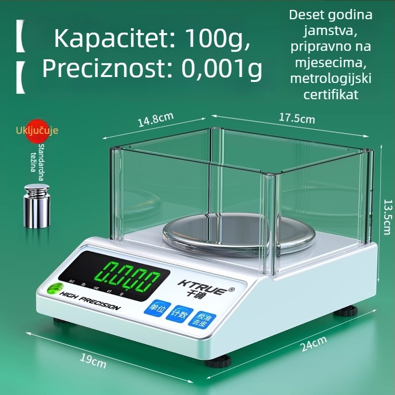 Elektronička vaga za nakit, brenda Qianque, model Jewelry scale; za mjerenje tekstila i tkanina, papir i karton; uzorkovanje u gramima; disk za perje