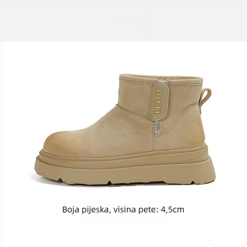 Ženske čizme za snijeg s mikrovlaknatom kožom, gumom, bočnim zatvaračem, srednje visine, unutrašnjost od umjetne dlake