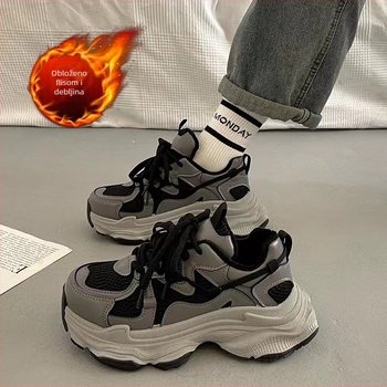 Ženske chunky sneakers tipa dad shoes s PU+ mrežastim gornjim dijelom, 3-5 cm visina pete, gumena potplata, šnurno zatvaranje, unutarnja podstava od umjetnog pliša