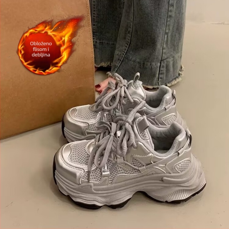 Ženske chunky sneakers tipa dad shoes s PU+ mrežastim gornjim dijelom, 3-5 cm visina pete, gumena potplata, šnurno zatvaranje, unutarnja podstava od umjetnog pliša