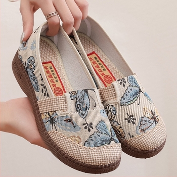 Ženske platnene tenisice u Old Beijing stilu, proljeće-ljeto, prozračne, slip-on, gornji dio: platno, potplat: guma, ulošak: tekstil