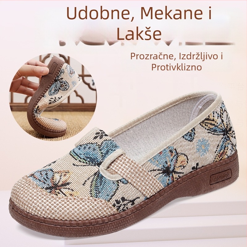 Ženske platnene tenisice u Old Beijing stilu, proljeće-ljeto, prozračne, slip-on, gornji dio: platno, potplat: guma, ulošak: tekstil