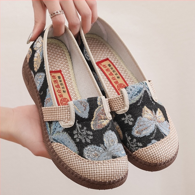 Ženske platnene tenisice u Old Beijing stilu, proljeće-ljeto, prozračne, slip-on, gornji dio: platno, potplat: guma, ulošak: tekstil