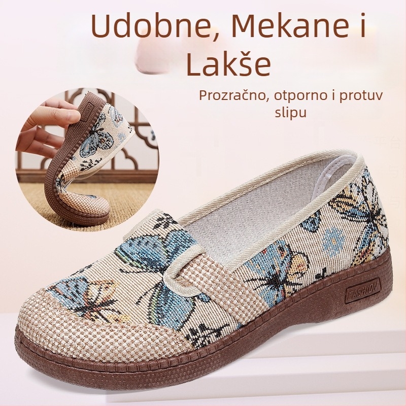 Ženske platnene tenisice u Old Beijing stilu, proljeće-ljeto, prozračne, slip-on, gornji dio: platno, potplat: guma, ulošak: tekstil