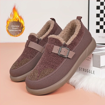 Zimske ženske čizme od pamuka s plišastom podstavom, srednje visine čizme, protuklizna gumena potplata, niski pet 1–3 cm (tekstilni ulošak)