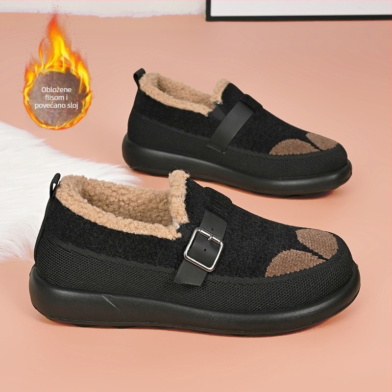 Zimske ženske čizme od pamuka s plišastom podstavom, srednje visine čizme, protuklizna gumena potplata, niski pet 1–3 cm (tekstilni ulošak)