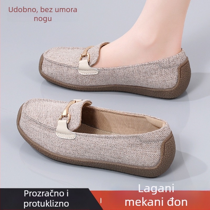 Ženske platnene balerinke s gornjim dijelom od platna, potplata od goveđe tetive, mrežasta podstava, PU ulošak, slip-on dizajn