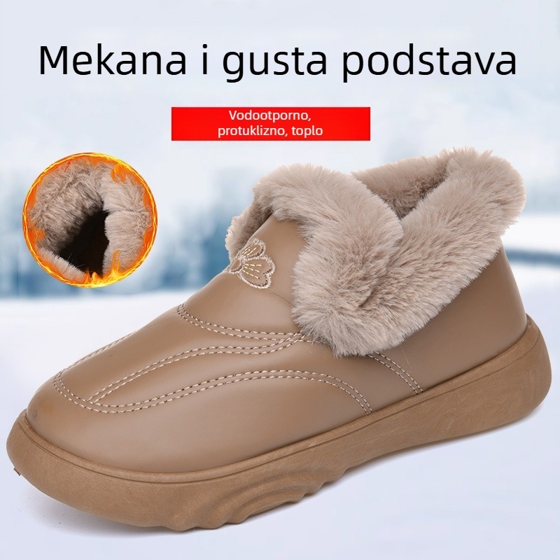 Ženske zimsko-jesenske slip-on cipele s PU gornjim dijelom, umjetnim kratkim plišem, gumom potplatom