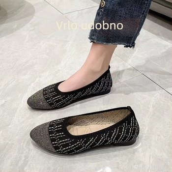 Ženske udobne lazy shoes - prozračni vrh od fly weaving, mrežasta podstava, gumeni potplat, tekstilna uložak, slip-on (bez vezivanja), ljeto-proljeće
