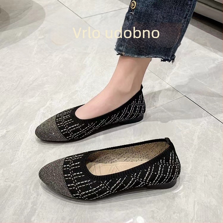 Ženske udobne lazy shoes - prozračni vrh od fly weaving, mrežasta podstava, gumeni potplat, tekstilna uložak, slip-on (bez vezivanja), ljeto-proljeće