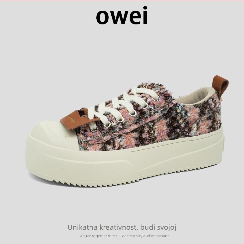 Unisex platnene tenisice, okrugla prst, niski gornji dio, spojena potplat, 3–5 cm peta, Yichu