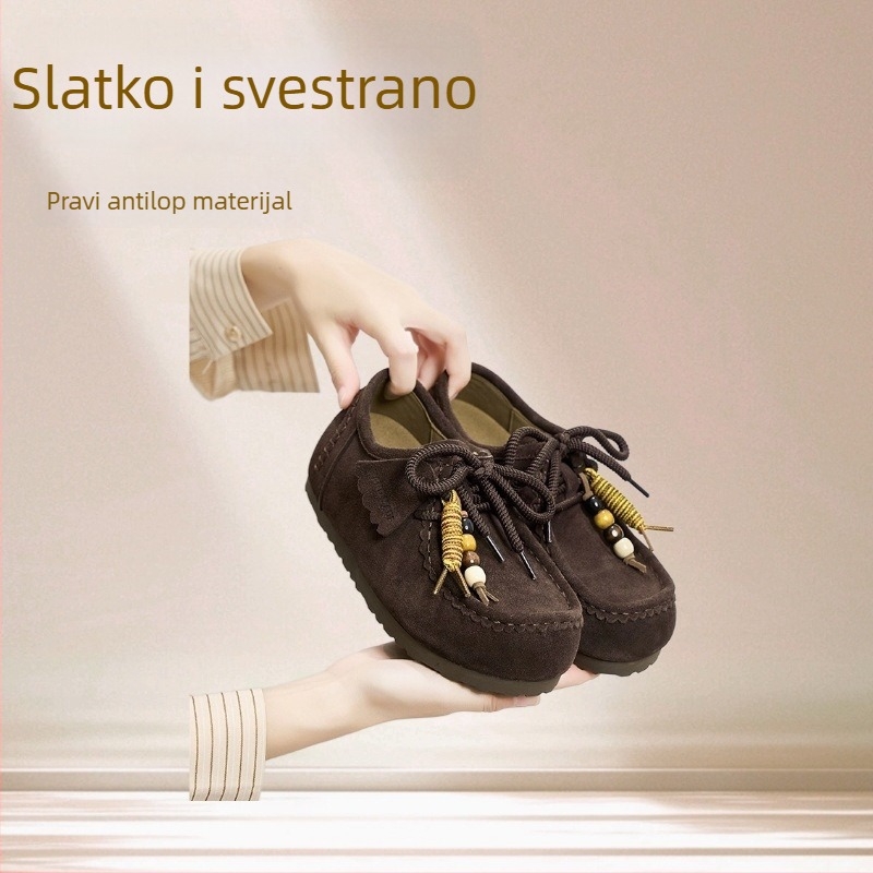 Ženske tenisice s debelim potplatom i povećanjem visine od 5 cm, Birkenstock-stil, prednje vezivanje, okrugli vrh, gumeni potplat