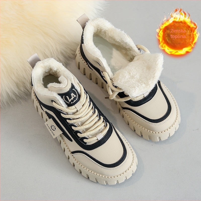 Ženske zimske visoke čizme s flecom, PU gornji dio, gumeni potplat, vezanje