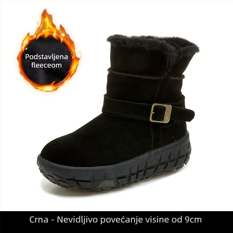 Ženske čizme za snijeg s fleec navlakom, visokim gornjim dijelom, okrugla nosnica, PVC potplat, gornji dio od imitacije kašmira