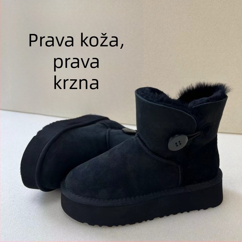 Snežne čizme od ovčje kože s podstavom od ovčje vune, niski gornji dio, debela platforma, bočni elastični zatvarač