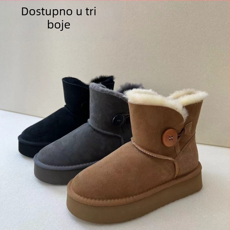 Snežne čizme od ovčje kože s podstavom od ovčje vune, niski gornji dio, debela platforma, bočni elastični zatvarač