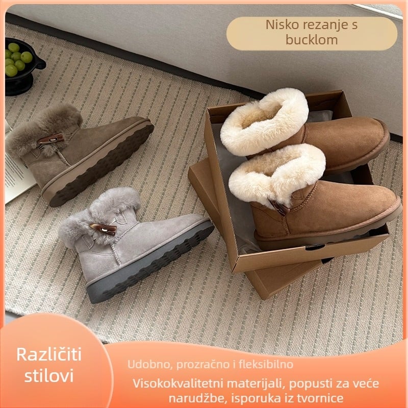 Snježne čizme s integriranom ovčjom kožom na gornjem dijelu i podstavom, EVA ultra-lagana potplat, niski gležanj, slip-on zatvaranje