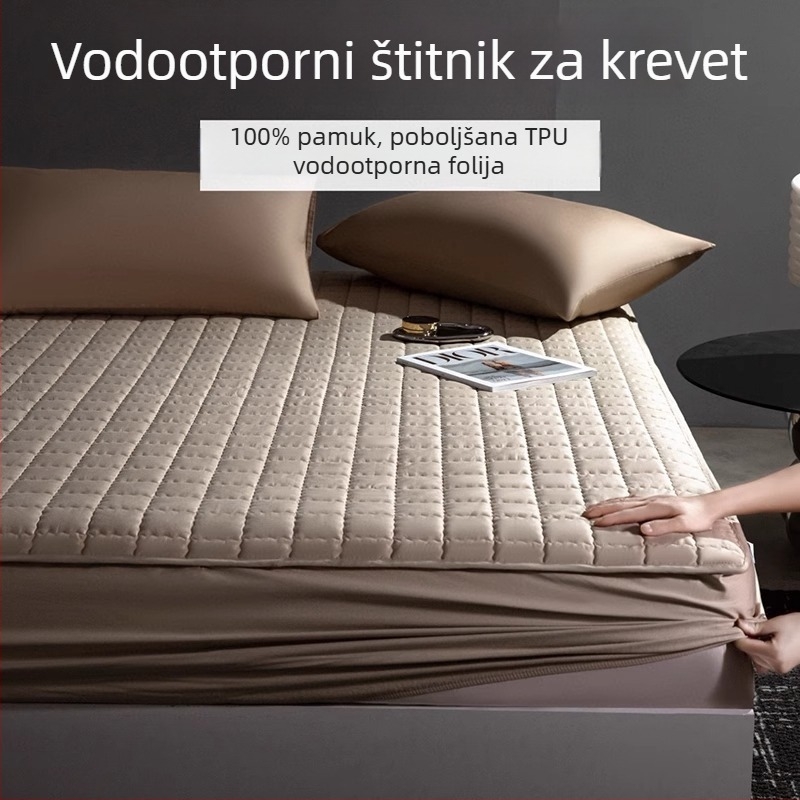 Debeli prešivani zaštitnik madraca, jedan komad, 100% pamuk, vodootporan, otporan na prašinu, potpuno pokrivanje, protuklizni