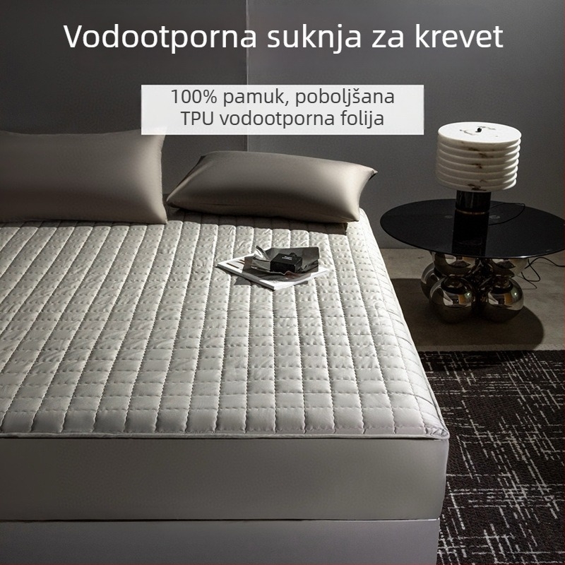 Debeli prešivani zaštitnik madraca, jedan komad, 100% pamuk, vodootporan, otporan na prašinu, potpuno pokrivanje, protuklizni