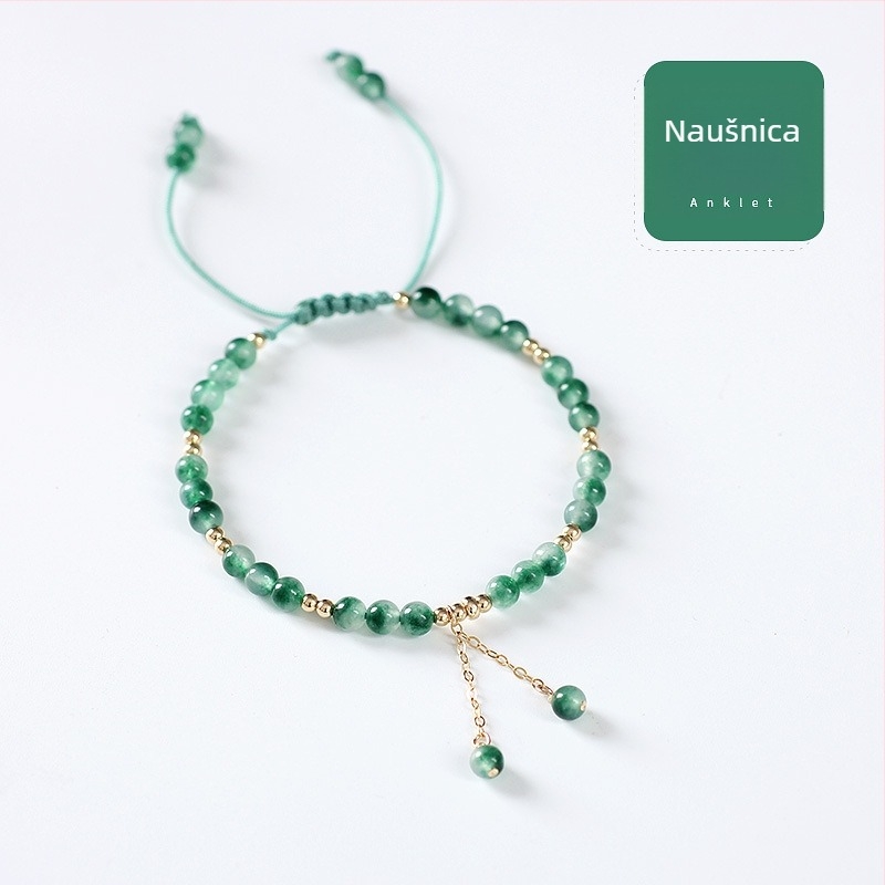 Anklet od kristala i poludragog kamena, kapkovitog oblika, pleteni dizajn
