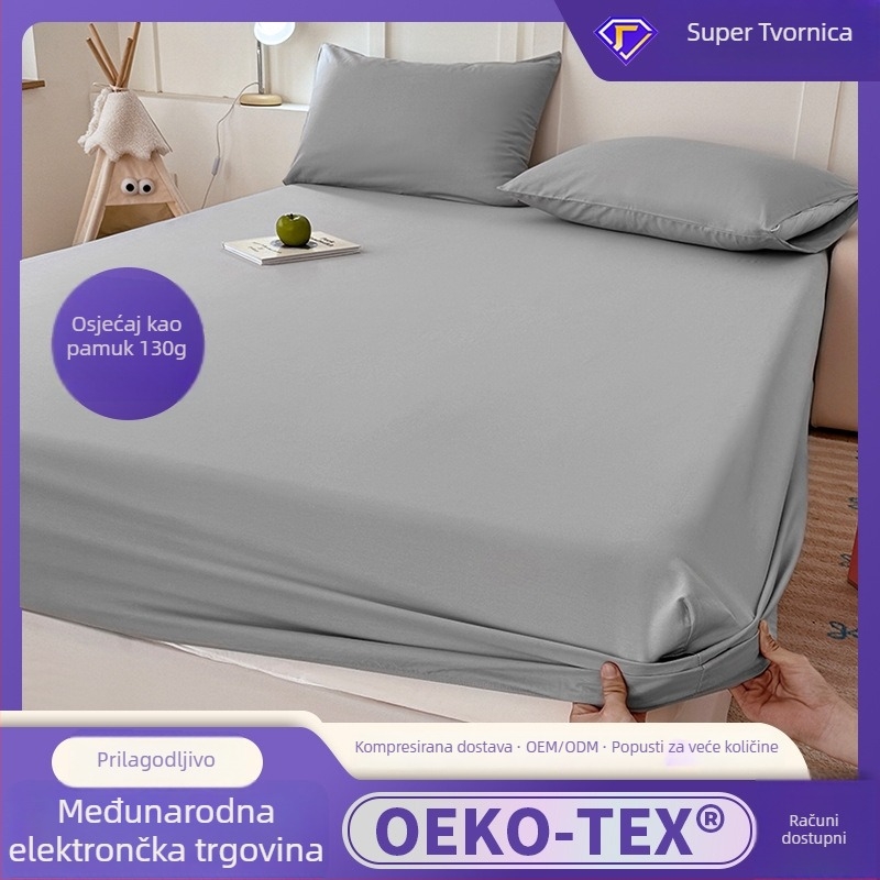 Krevetni platneni set s madrac zaštitom, poliester vlakno, perivo, reaktivno ispisivanje i bojenje, jednofarbni uzorak