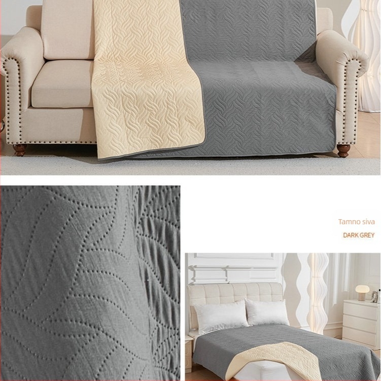 Absorberajući quilted prekrivač za krevet, protuklizni, jednobojan, od poliestera, trodijelni set: prekrivač, prilagođena plahta i podmetač za urin, svijetlo siva