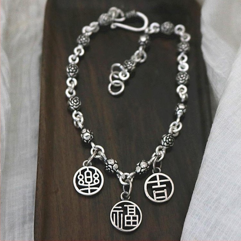 Srebro anklet s zvončićima, motiv ruže, retro etnički stil, stil za parove