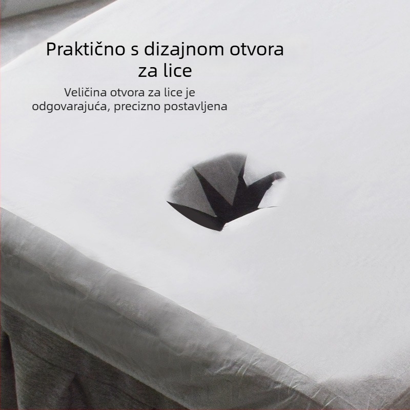 Jednokratna navlaka za kozmetičko ležaj s elastičnim rubom i otvorom za lice, netkani materijal, prašini otporna, masažni ležaj, jednobojna, moderan minimalistički stil, za krevet širine 0,9 m