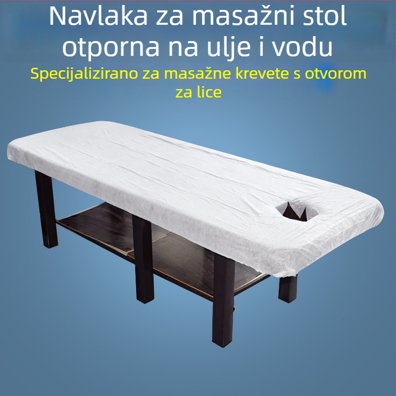 Jednokratna navlaka za kozmetičko ležaj s elastičnim rubom i otvorom za lice, netkani materijal, prašini otporna, masažni ležaj, jednobojna, moderan minimalistički stil, za krevet širine 0,9 m