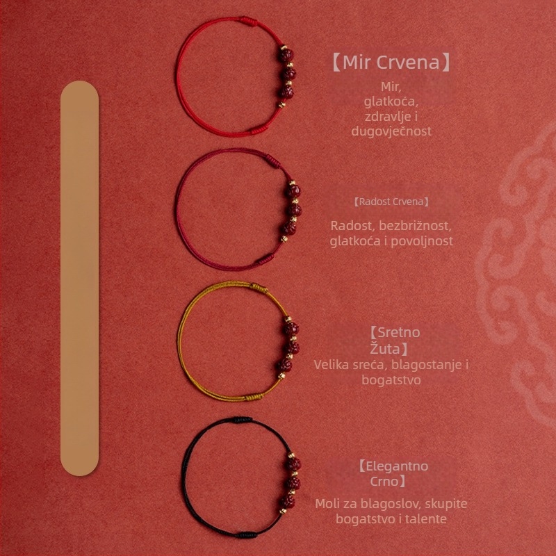 Anklet s cinnabar lotosom, pleteni konac, podesiva duljina, retro stil