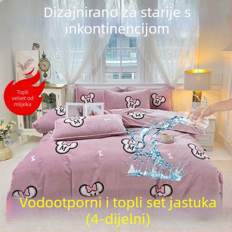 2025 nova navlaka za pokrivač od mliječnog velura s vodonepropusnom presvlakom i toplom podstavom, četverodijelni set posteljine (plahte i navlake za jastuke)