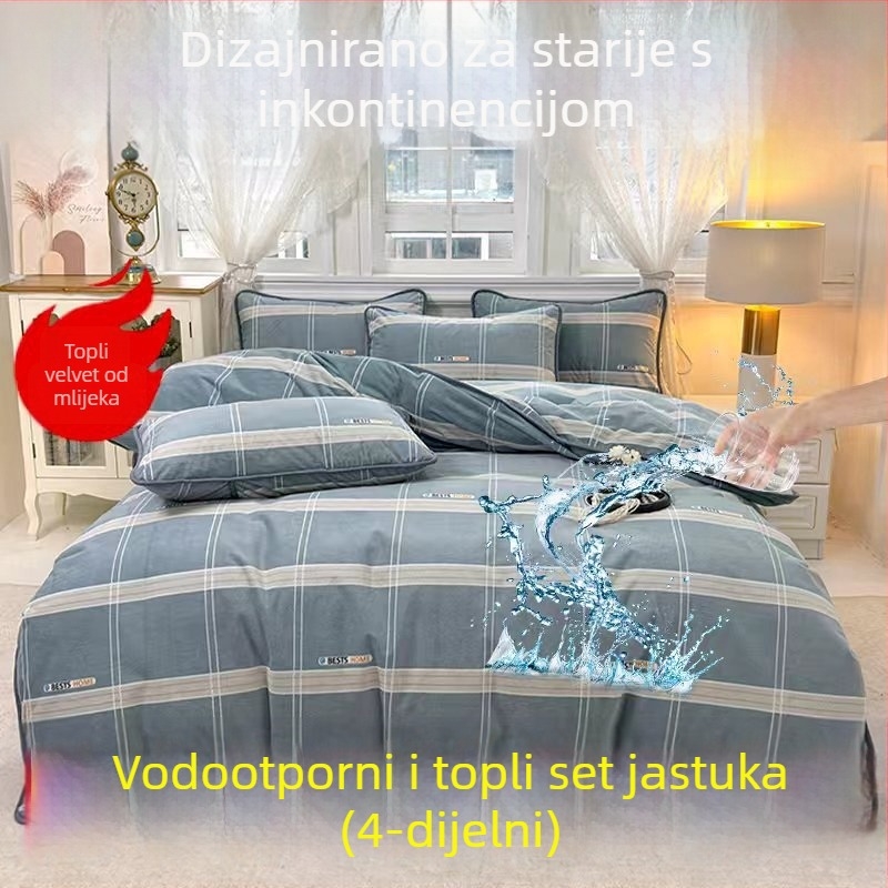 2025 nova navlaka za pokrivač od mliječnog velura s vodonepropusnom presvlakom i toplom podstavom, četverodijelni set posteljine (plahte i navlake za jastuke)